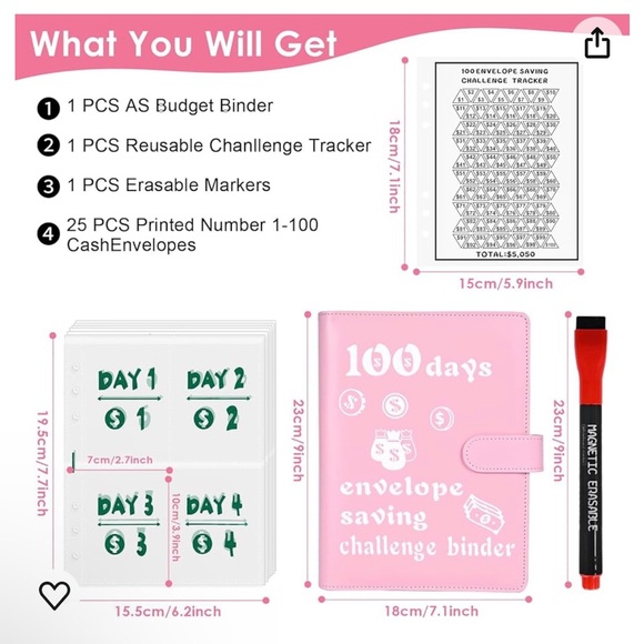 100 Envelopes Saving Challenge Binder With Erasable Marker - Picture 2 of 8